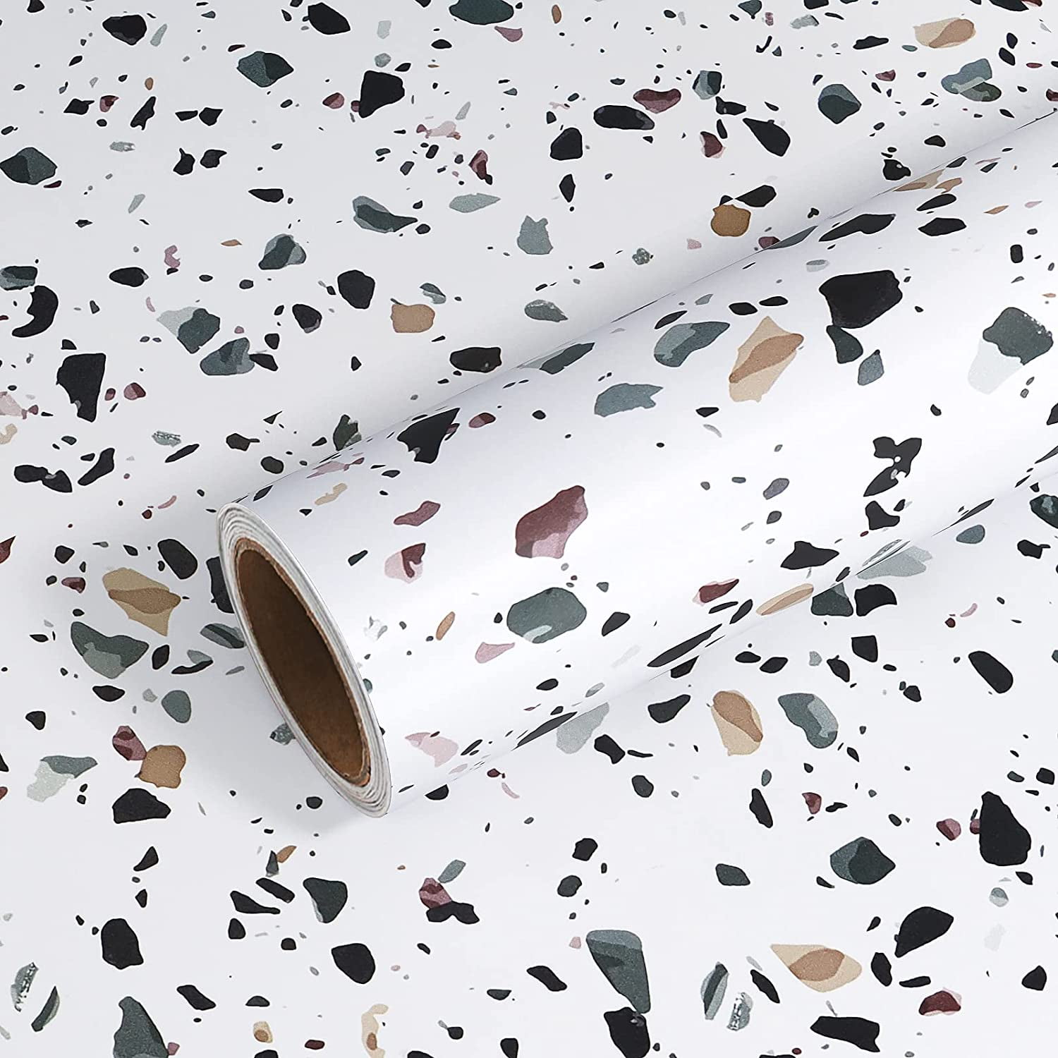 VEELIKE 15.7''x354'' Thick Terrazzo Contact Paper for Countertops Waterproof Self Adhesive Granite Contact Paper Peel and Stick Wallpaper Removable for Kitchen Bathroom Counter Top Walls Cabinets