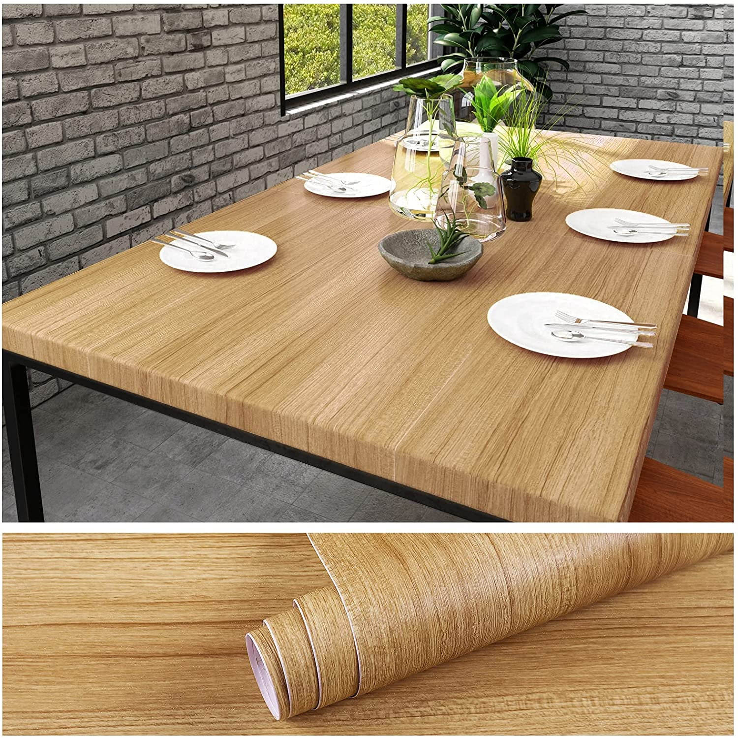 VEELIKE 15.7''x354'' Wood Wallpaper Waterproof Peel and Stick Wood Vinyl Film Self Adhesive Wallpaper Wood Removable Wood Grain Contact Paper Decorative Wall Covering for Cabinets Countertops Bedroom