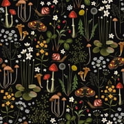 VEELIKE 17.7''x118'' Black Fairy Forest Wallpaper Stick and Peel Mushrooms Floral Wallpaper Mural Removable Self Adhesive Floral Wall Decor Black Contact Paper for Bedroom  Walls Cabinets