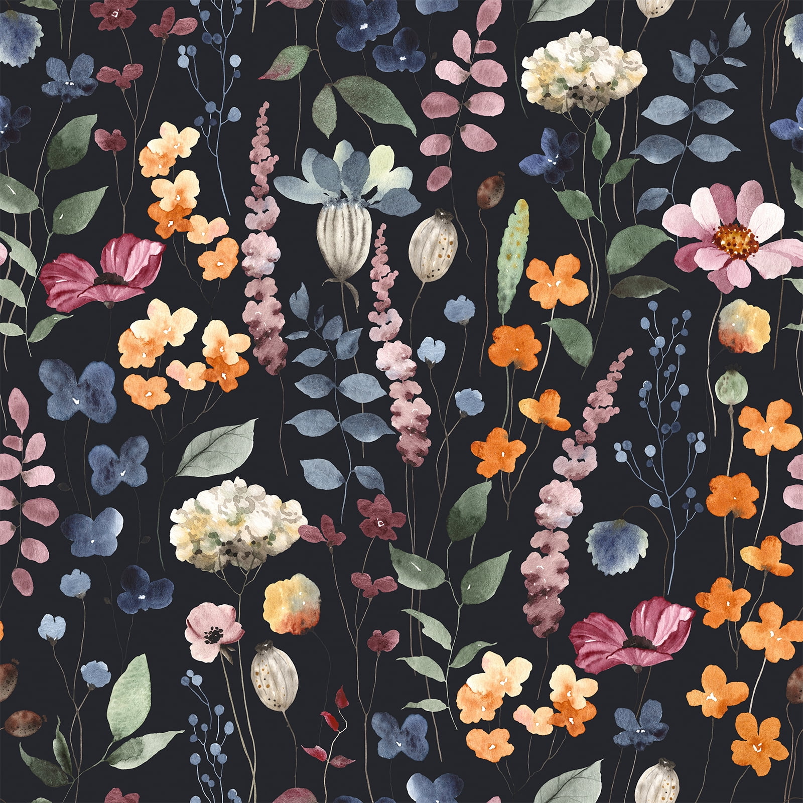 VEELIKE 17.7''x354'' Dark Pressed Flowers Floral Wallpaper Vintage Floral Peel and Stick Wallpaper for Bathroom Removable Wallpaper Decorative Contact Paper Mural for Bedroom Walls Cabinets Shelves