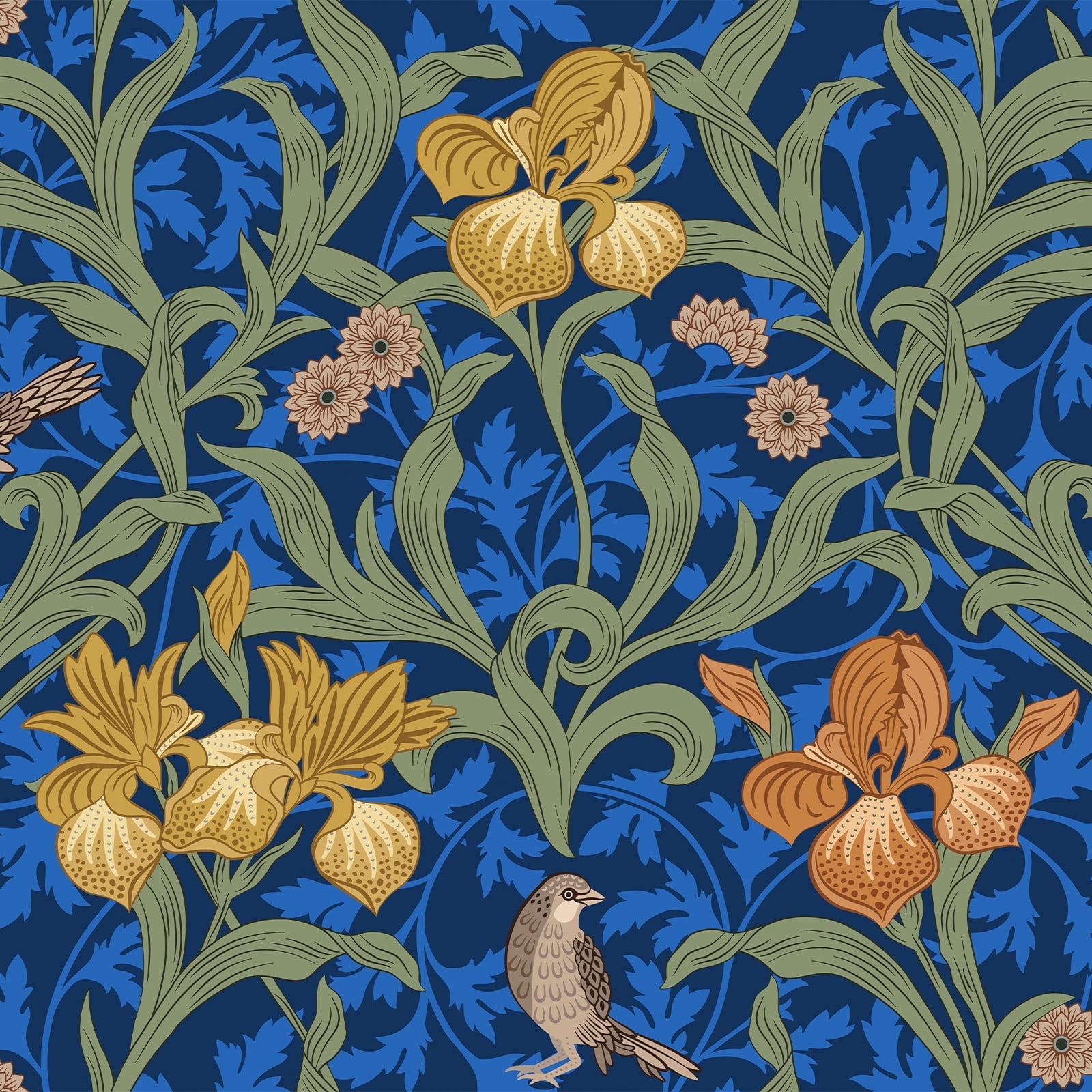 VEELIKE 17.7''x354'' Blue Bird Damask Vintage Floral Wallpaper for Bedroom Peel and Stick Wallpaper Boho Removable Self Adhesive Flower Wall Mural Blue Floral Contact Paper for Cabinets Drawers