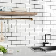 VEELIKE 6 Sheets White Subway Tiles Peel and Stick Backsplash Tiles for Kitchen Bathroom 12"x12" Waterproof Vinyl Wall Tiles Self Adhesive Wall Sticker Tile Faux White Brick Wall Panels