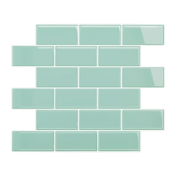 VEELIKE 6 Sheets Aqua Green Peel and Stick Backsplash Tiles 12"x12" Waterproof Backsplash Vinyl Wall Tiles for Kitchen Bathroom Walls Stick and Peel Self Adhesive Wall Tiles for Laundry Room Basement