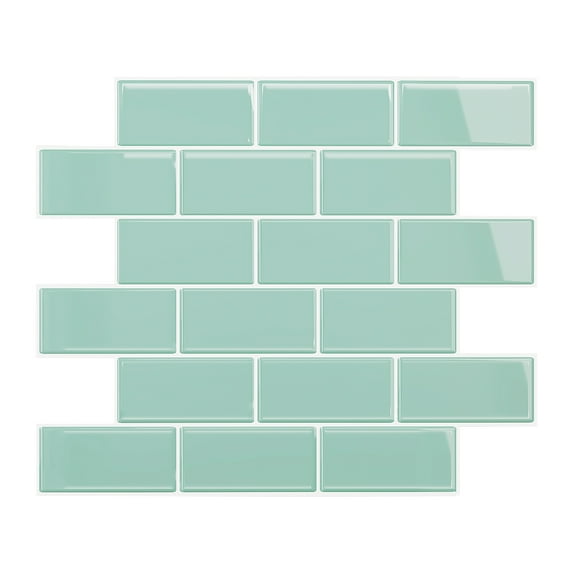 VEELIKE 6 Sheets Aqua Green Peel and Stick Backsplash Tiles 12"x12" Waterproof Backsplash Vinyl Wall Tiles for Kitchen Bathroom Walls Stick and Peel Self Adhesive Wall Tiles for Laundry Room Basement