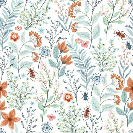 VEELIKE Floral Wallpaper Peel and Stick Beetles Floral Botanical Wallpaper for Bedroom Bathroom 17.7"x118" Waterproof Self Adhesive Flower Contact Paper Removable Wallpaper for Walls Liners Cabinets