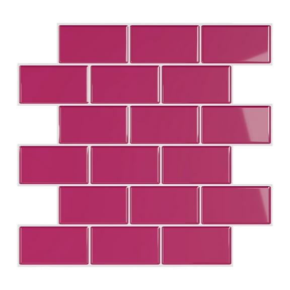 VEELIKE Berry Pink Subway Tile Peel and Stick Backsplash for Kitchen Waterproof 12"x12" 6 Sheets Backsplash Tiles Self Adhesive Wall Tiles Renter Friendly Backsplash Stick on Tile for Bathroom