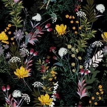 VEELIKE Black Wildflowers Floral Peel and Stick Wallpaper Vintage Floral Mural 17.7''x118'' Removable Dark Floral Wallpaper for Bedroom Self Adhesive Vinyl Contact Paper for Walls Cabinets Shelves
