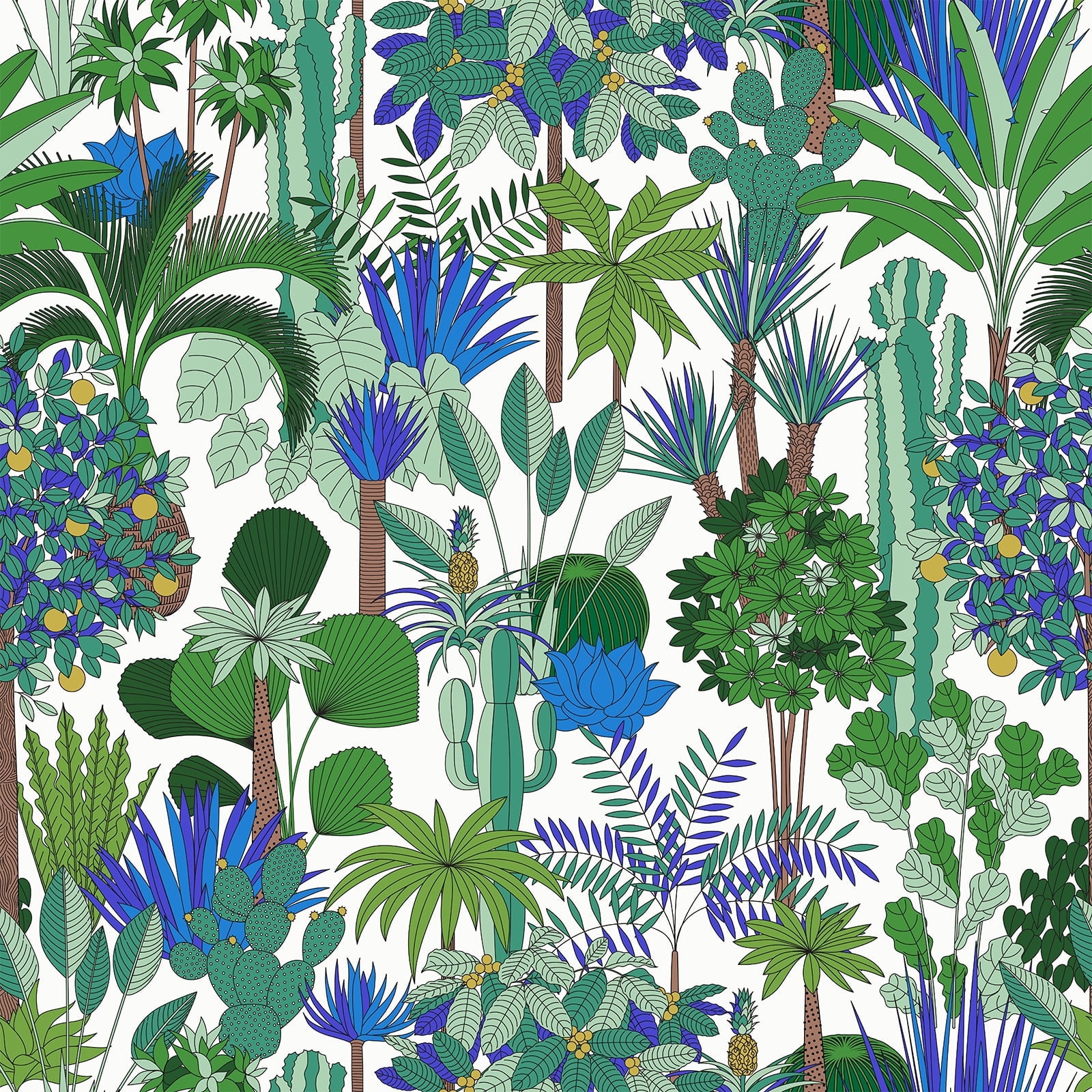 VEELIKE Blue Green Tropical Wallpaper Peel and Stick Removable Oasis Tress Cactus Wallpaper Self Adhesive Green Contact Paper for Wall Cabinet 17.7''x118'' Green Floral Wallpaper for Bedroom Bathroom