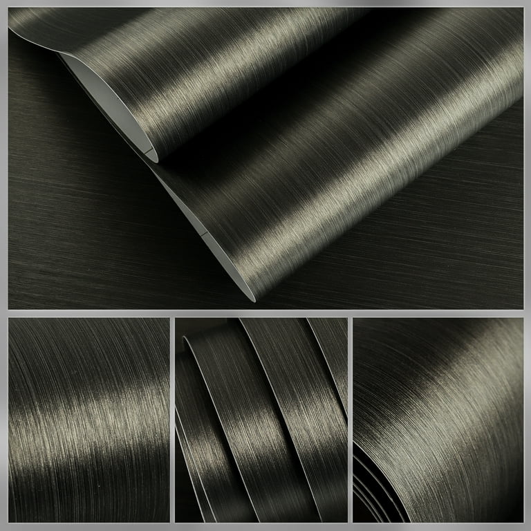 VEELIKE Bronze Black Brushed Stainless Steel Contact Paper 15.74x118.11  Rust Resistance Waterproof Removable Wallpaper Peel and Stick for Metal