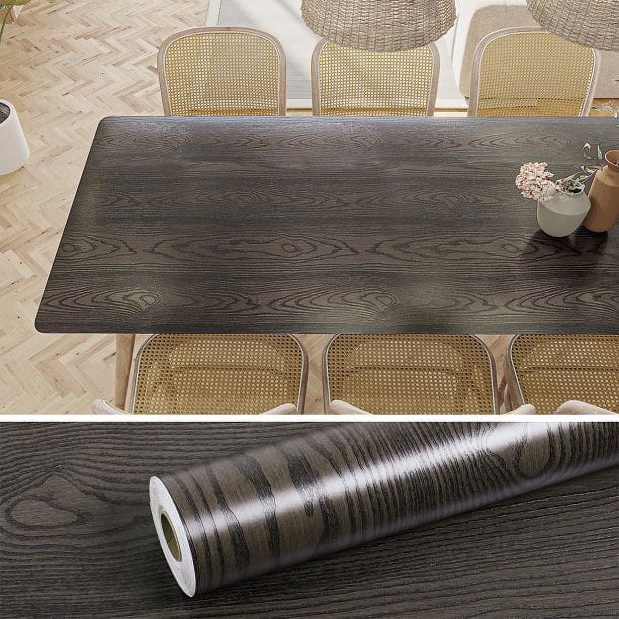VEELIKE Brown Black Peel and Stick Wallpaper Self Adhesive Wood Contact Paper for Countertops Waterproof Removable Wood Grain Contact Paper Wood Vinyl Roll for Kitchen Cabinets Table 15.7"x354"