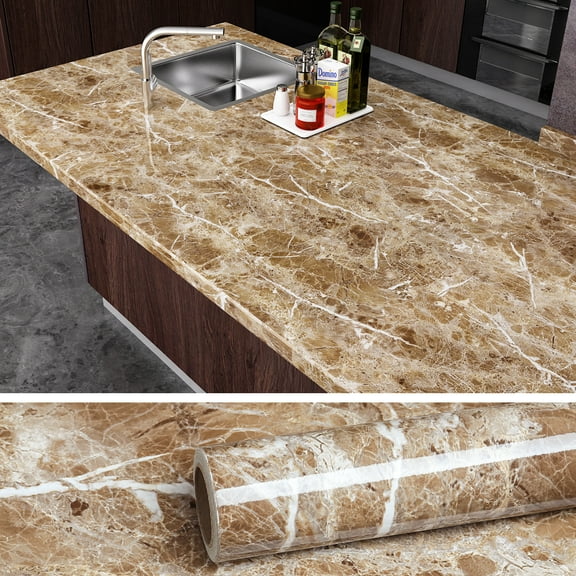 VEELIKE Brown Marble Contact Paper Peel and Stick Countertops Granite Wallpaper for Kitchen Cabinet Vinyl Waterproof Self Adhesive Removable Wall Paper Decorative for Home Decor 15.7"x118"