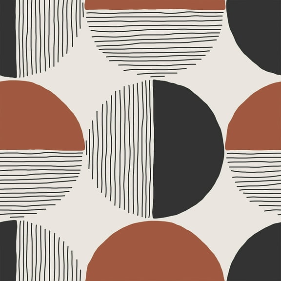 VEELIKE Burnt Orange Boho Geometric Peel and Stick Wallpaper Circle Abstract Wallpaper 17.7''x118'' Removable Modern Wallpaper for Bedroom Bathroom Adhesive Geometric Contact Paper for Walls