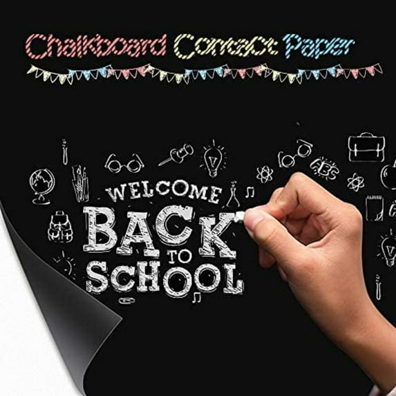 VEELIKE Chalkboard Wallpaper Stick and Peel Blackboard Stickers Removable Chalkboard Contact Paper Roll 17.7” x 78.7" - 5 Chalks Included Self Adhesive Vinyl for School Office Home DIY Wall Decal