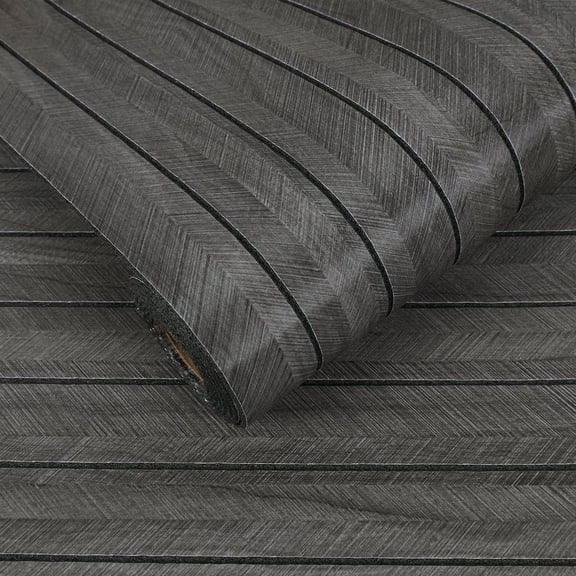 VEELIKE Black Wood Contact Paper Peel and Stick Wallpaper for Kitchen Self Adhesive Modern Wood Slat Wallpaper for Ceiling Bedroom Removable Wall Paper Vinyl Roll for Walls Living Room 17''x118''