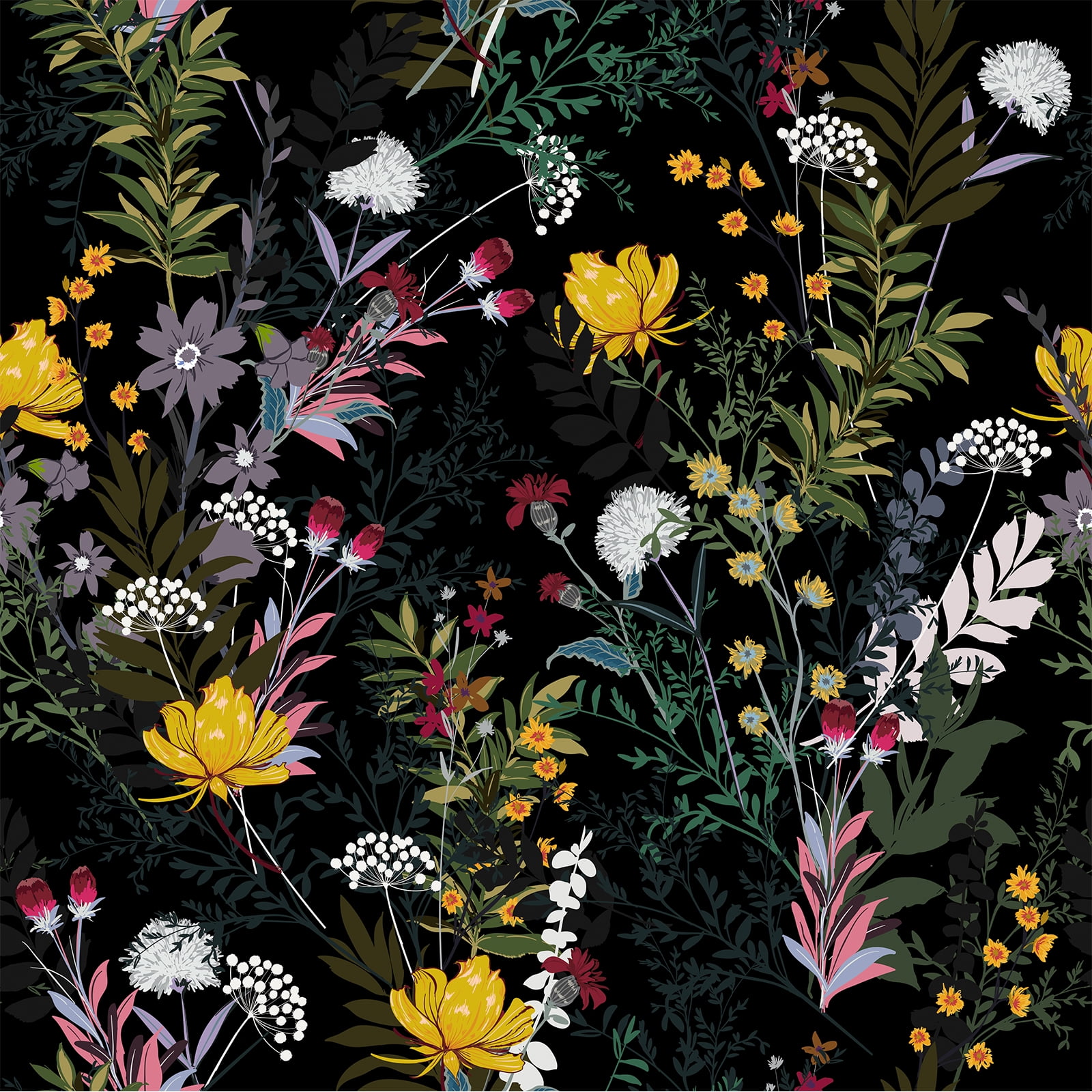 VEELIKE Dark Meadow Flowers Floral Peel and Stick Wallpaper Vintage Floral Wallpaper Mural Prepasted Removable Wallpaper 17.7''x354'' Vinyl Contact Paper Decorative for Bathroom Walls Cabinets Shelves