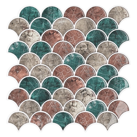 VEELIKE Distressed Fish Scale Peel and Stick Backsplash for Kitchen Back Splash Stick on Tiles 6 Sheets Self Adhesive Waterproof Marble Tiles for Bathroom Backsplash Tile 12''x12''