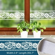 VEELIKE Flower Wallpaper Peel and Stick Lace Border Window Sticker Self Adhesive Window Decoration Sticker Peony Floral Decal for Wall Glass Door Cabinet Office Home DIY Decor (4 inch×32.8 ft)