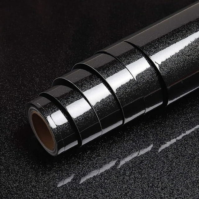 VEELIKE Glitter Black Contact Paper for Countertops Black Peel and