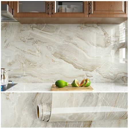 VEELIKE Contact Paper for Countertops Peel Stick Beige Gold Marble Peel and Stick Countertops for Kitchen Counter Removable Marble Wallpaper Adhesive Vinyl Roll for Cabinets Bathroom Walls 15.7"x354"