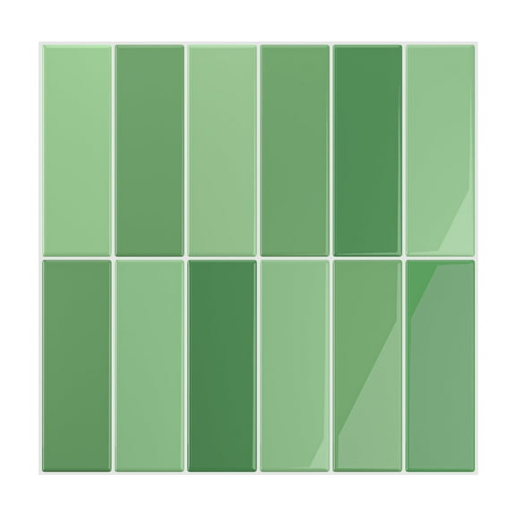 VEELIKE Green Straight Linear Peel and Stick Tile Backsplash 6 Sheets Backsplash Stick on Tiles for Kitchen Waterproof Smooth Wall Backsplash Renter Friendly Tiles for Bathroom Walls 12"x12"