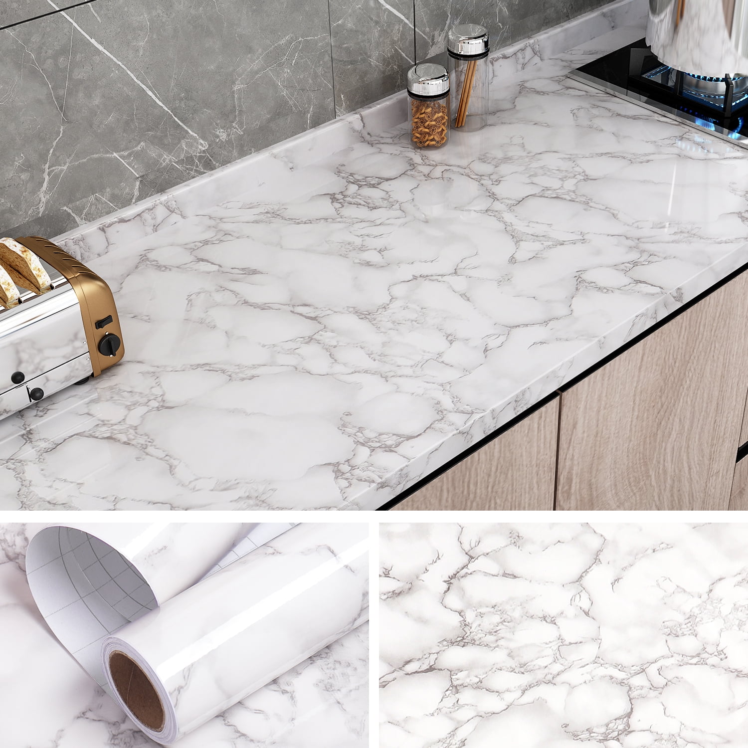 VEELIKE Gray Granite Contact Paper Peel and Stick 15.7''x118'' Self  Adhesive Wallpaper Marble Contact Paper for Countertops Removable  Waterproof