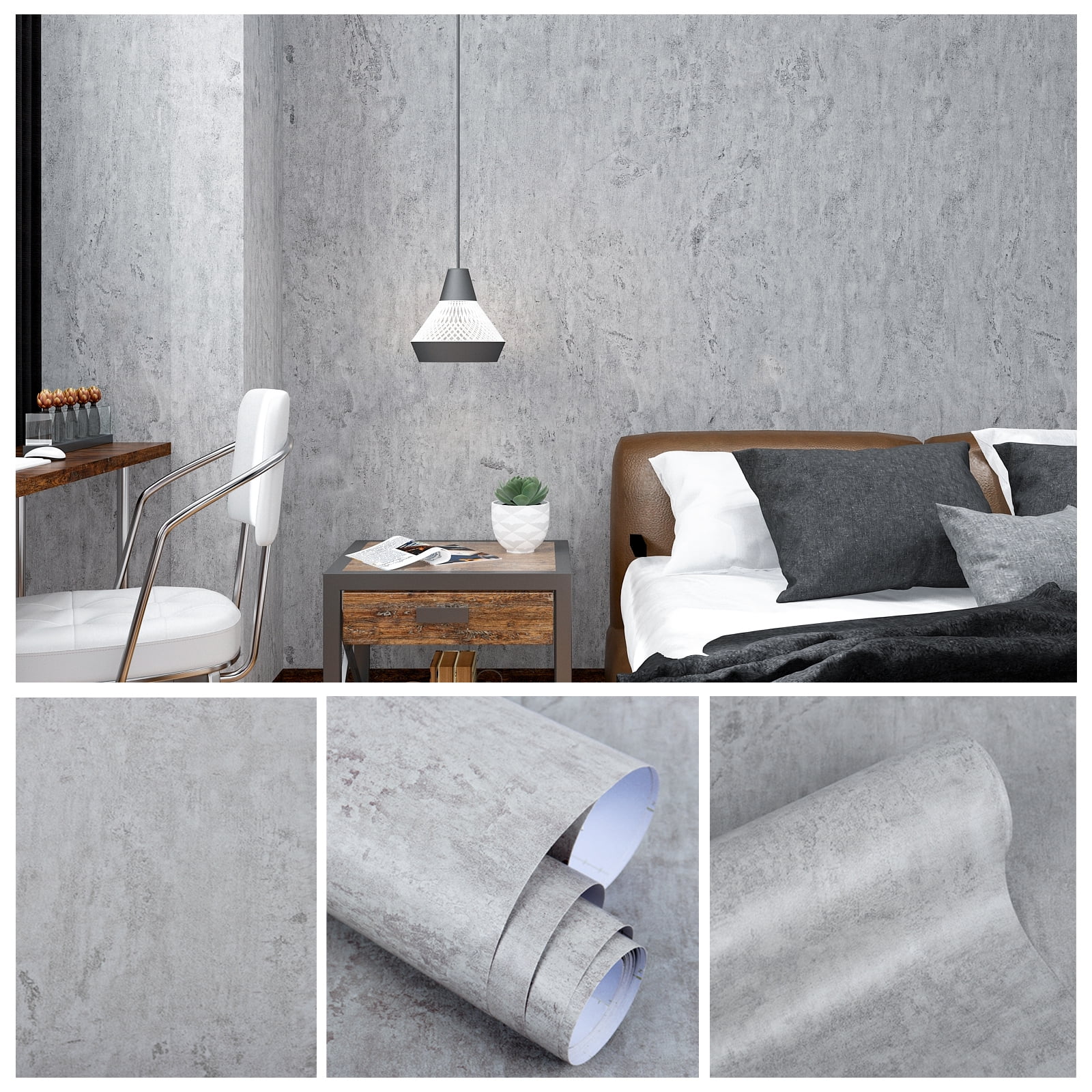 VEELIKE Grey Peel and Stick Wallpaper Waterproof Concrete Wallpaper Grey Contact Paper for Counter Tops Self Adhesive Removable Vinyl Roll for Kitchen Wall Cabinets Countertops 15.7''x118.1''