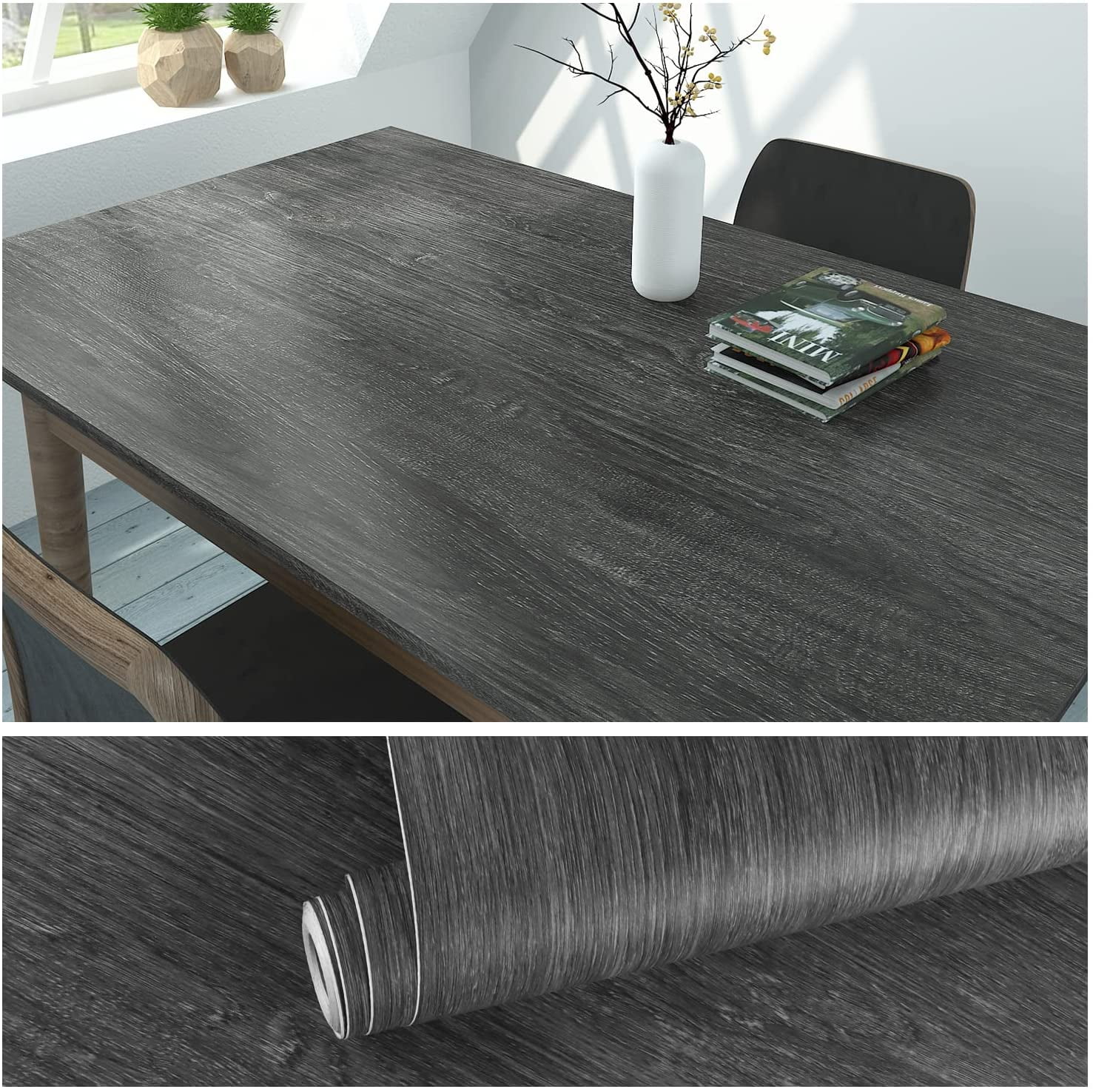 LANGING Wood Grain Contact Paper Self Adhesive Grey LANGING Grey Wood Grain  Contact Paper - 45cm X 1000cm Self Adhesive Wallpaper For Countertops Grey  Self Adhesive Paper, image size:1477x1476