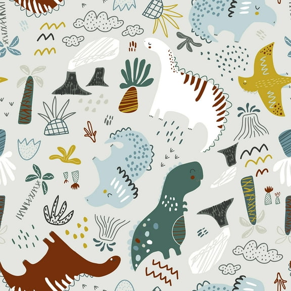 VEELIKE Hand Draw Dinosaurs Wallpaper Peel and Stick Removable Cute Wallpaper for Boys Room Play Room Classroom 17.7"x118" Self Adhesive Prepasted Wall Paper for Walls Covering Cabinets Decor