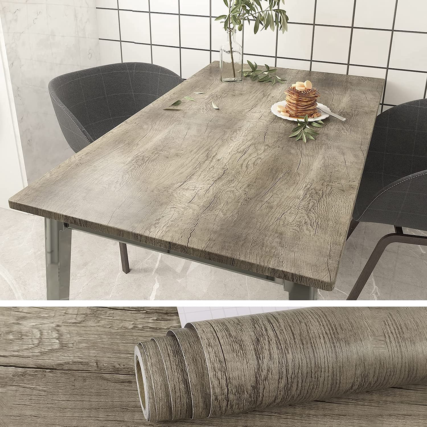 VEELIKE Light Brown Rustic Wood Contact Paper for Countertops Peel and Stick Waterproof Self Adhesive Wallpaper 15.7''x354'' Removable Distressed Wood Grain Vinyl Wrap for Cabinets Furniture Walls