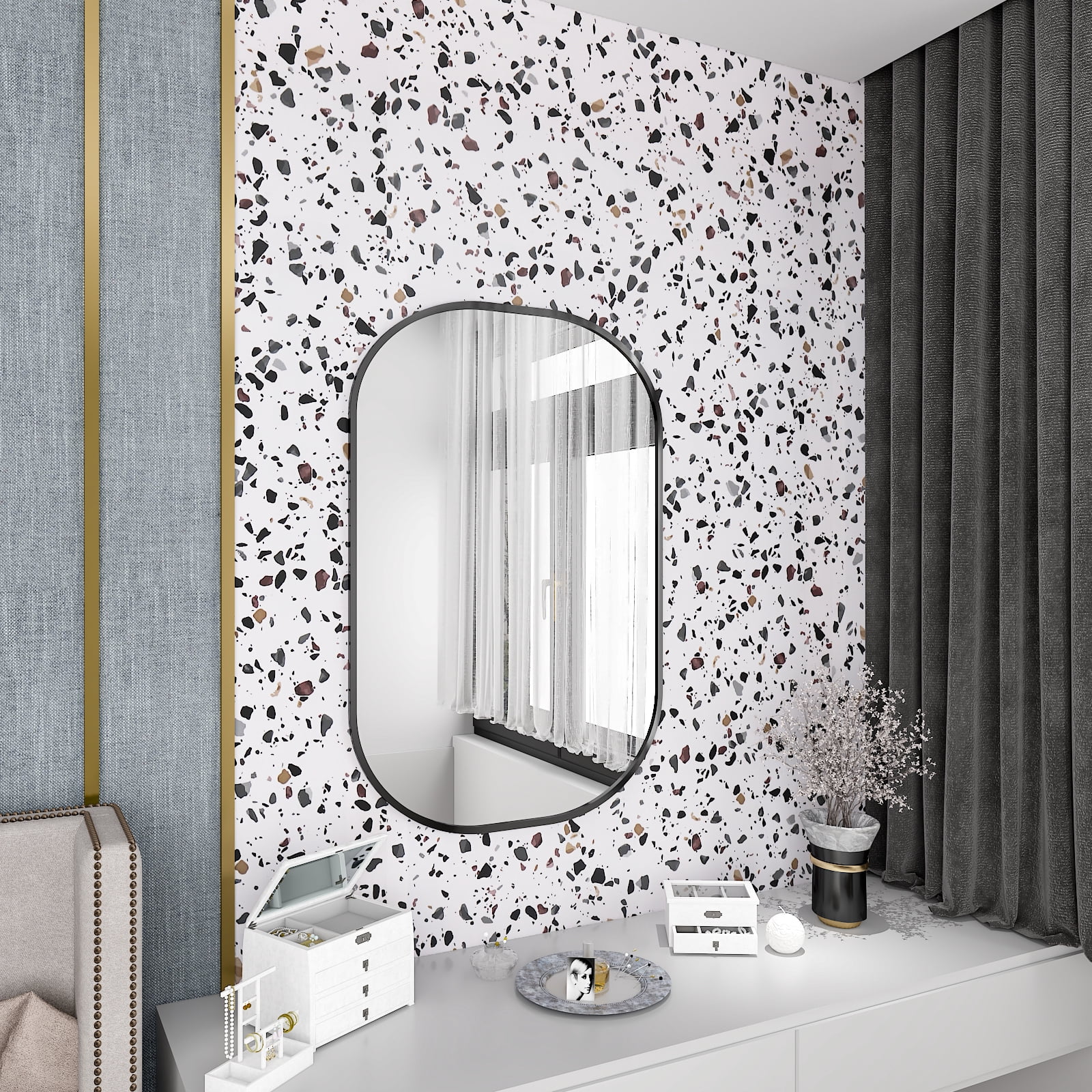VEELIKE Matte Terrazzo Peel and Stick Countertops Waterproof Marble Stone Contact Paper for Counter Tops Removable Self Adhesive Wallpaper Contact Paper for Cabinets Shelf Liners 15.7''x118''