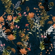 VEELIKE Midnight Blue Meadow Floral Peel and Stick Wallpaper Wildflowers Floral Wallpaper 17.7x354 Dark Blue Contact Paper for Cabinets Shelves Drawers Removable Wallpaper for Bedroom Bathroom Walls