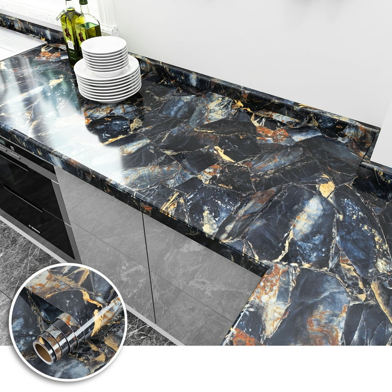 Homein Marble Contact Paper, Peel and Stick Countertops Paper Waterproof  Self Adhesive Wall Paper Roll for Cabinets Drawers Kitchen Old Furniture