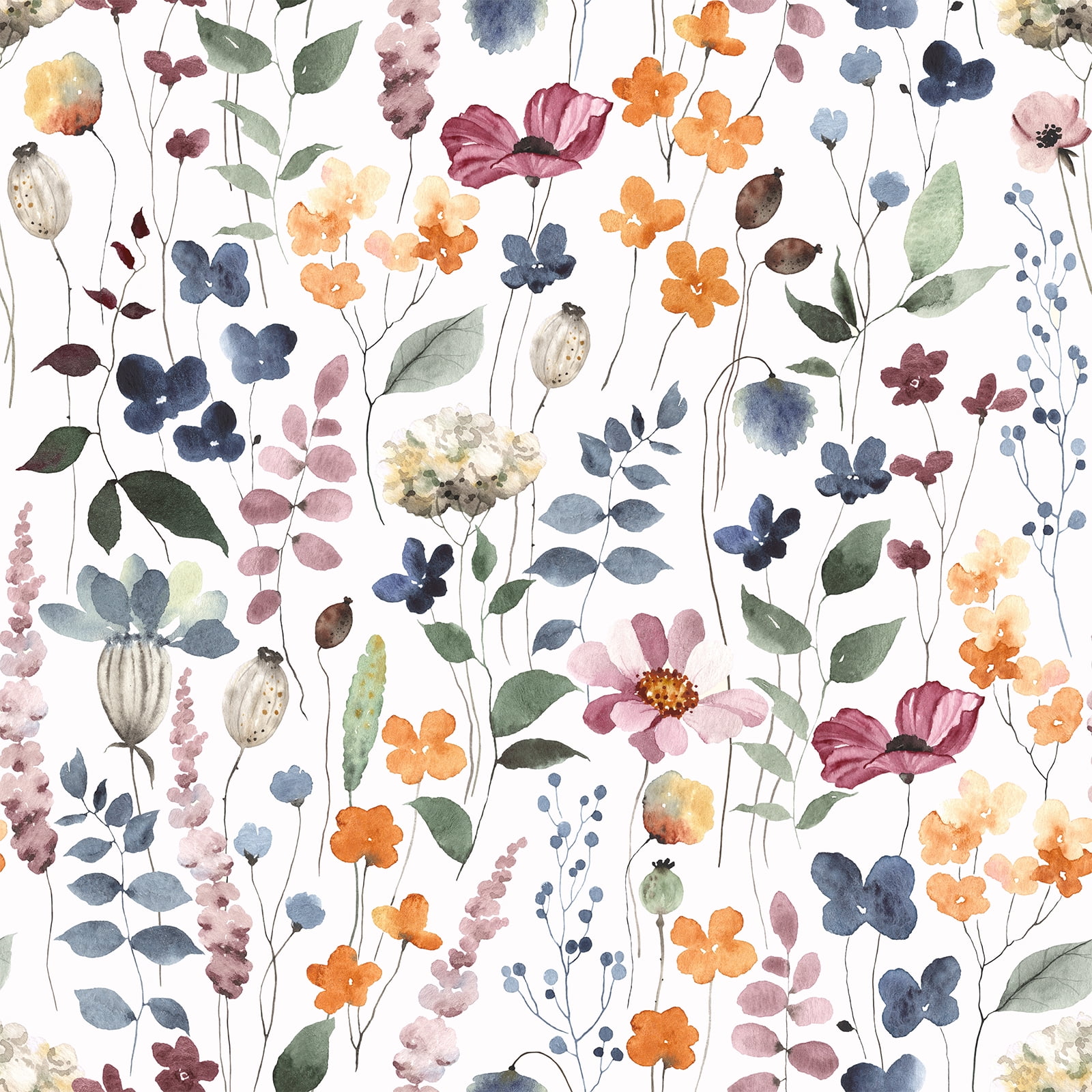 VEELIKE Peel and Stick Floral Wallpaper 17.7''x354'' Rustic Pressed Leaves Vintage Floral Contact Paper for Walls Cabinets Shelves Drawers Removable Wallpaper Floral Mural for Bathroom Bedroom Nursery