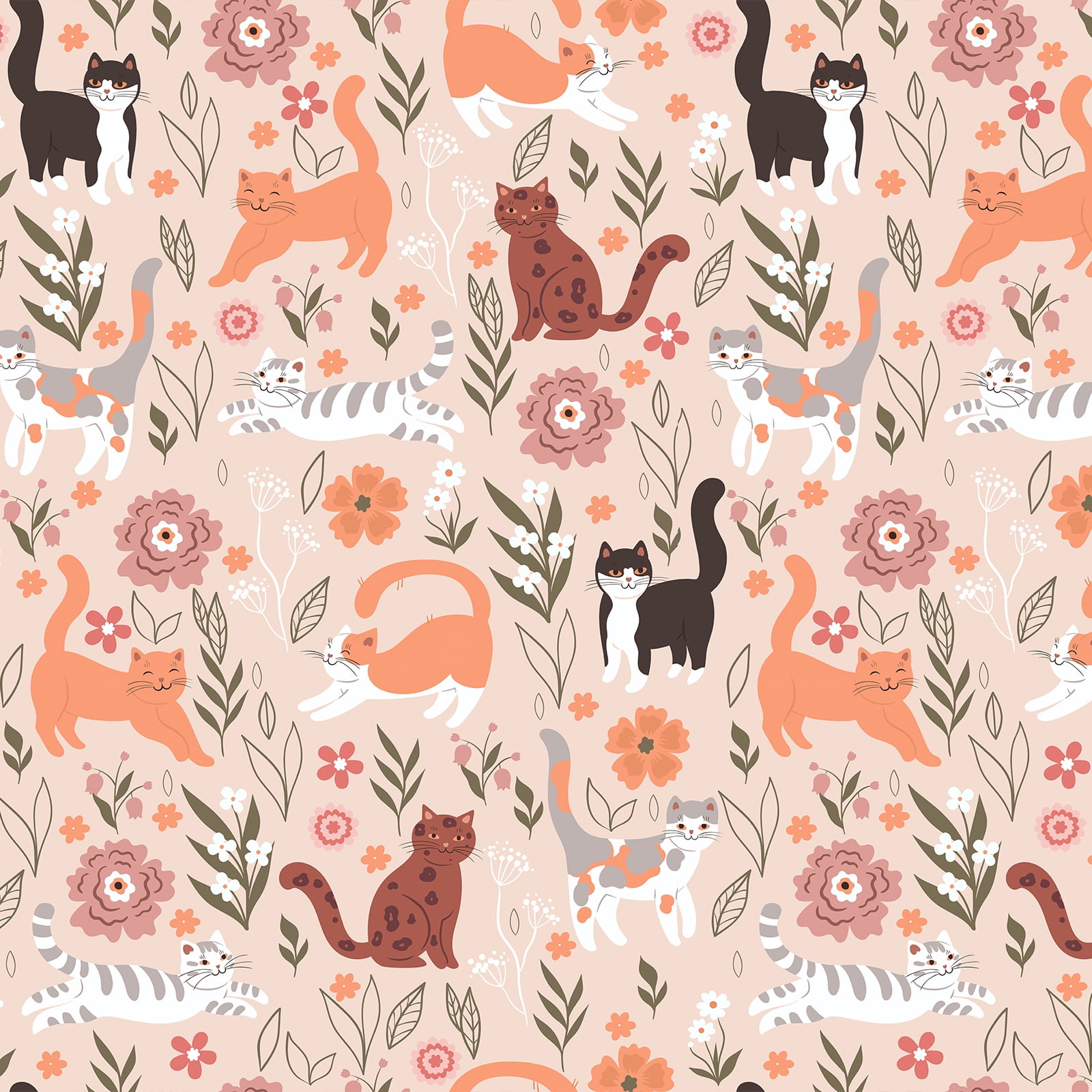 VEELIKE Pink Chasing Cat Wallpaper for Bedroom Waterproof Cute Kitten Floral Peel and Stick Contact Paper for Walls Pink Animal Wallpaper Removable Self Adhesive Wall Paper for Playroom 17.7"x118"
