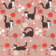 VEELIKE Pink Floral Wallpaper Cute Cat Animal Wallpaper Peel and Stick 17.7"x118" Cat Themed Self Adhesive Removable Boho Pink Contact Paper for Cabinets Bedroom Nursery Girl's Room Wall Covering