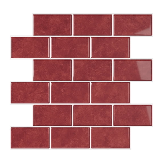 VEELIKE Red Peel and Stick Backsplash Waterproof Subway Kitchen Backsplash Red Peel and Stick 12''x12'' Tile 6 Sheets Removable Renter Friendly Backsplash Stick on Tiles for Kitchen Wall Bathroom