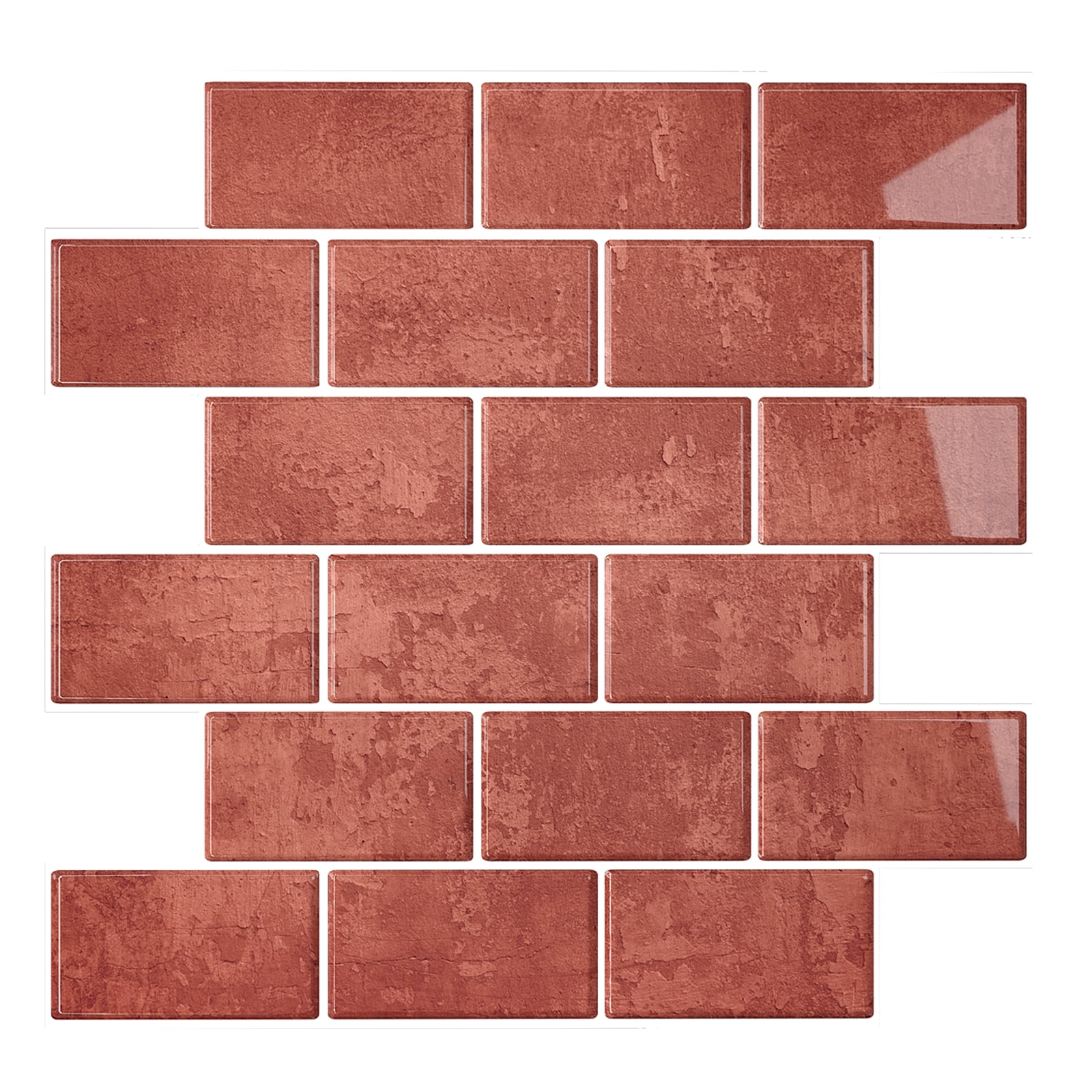 VEELIKE Retro Brick Peel and Stick Tiles Backsplash for Bathroom 12"x12" Glossy Terracotta Subway Tile Peel and Stick Backsplash for Kitchen Waterproof Self Adhesive Vinyl Wall Panels 6 Sheets
