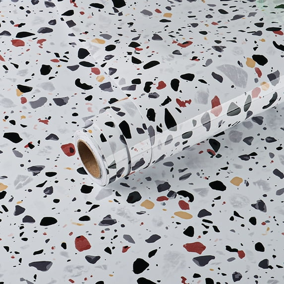 VEELIKE Terrazzo Contact Paper Waterproof Countertop Contact Paper Marble Wallpaper Peel and Stick Self Adhesive Glossy Granite Vinyl Wrap for Kitchen Walls Cabinets Shelf Drawer Liners 15.7''x354''