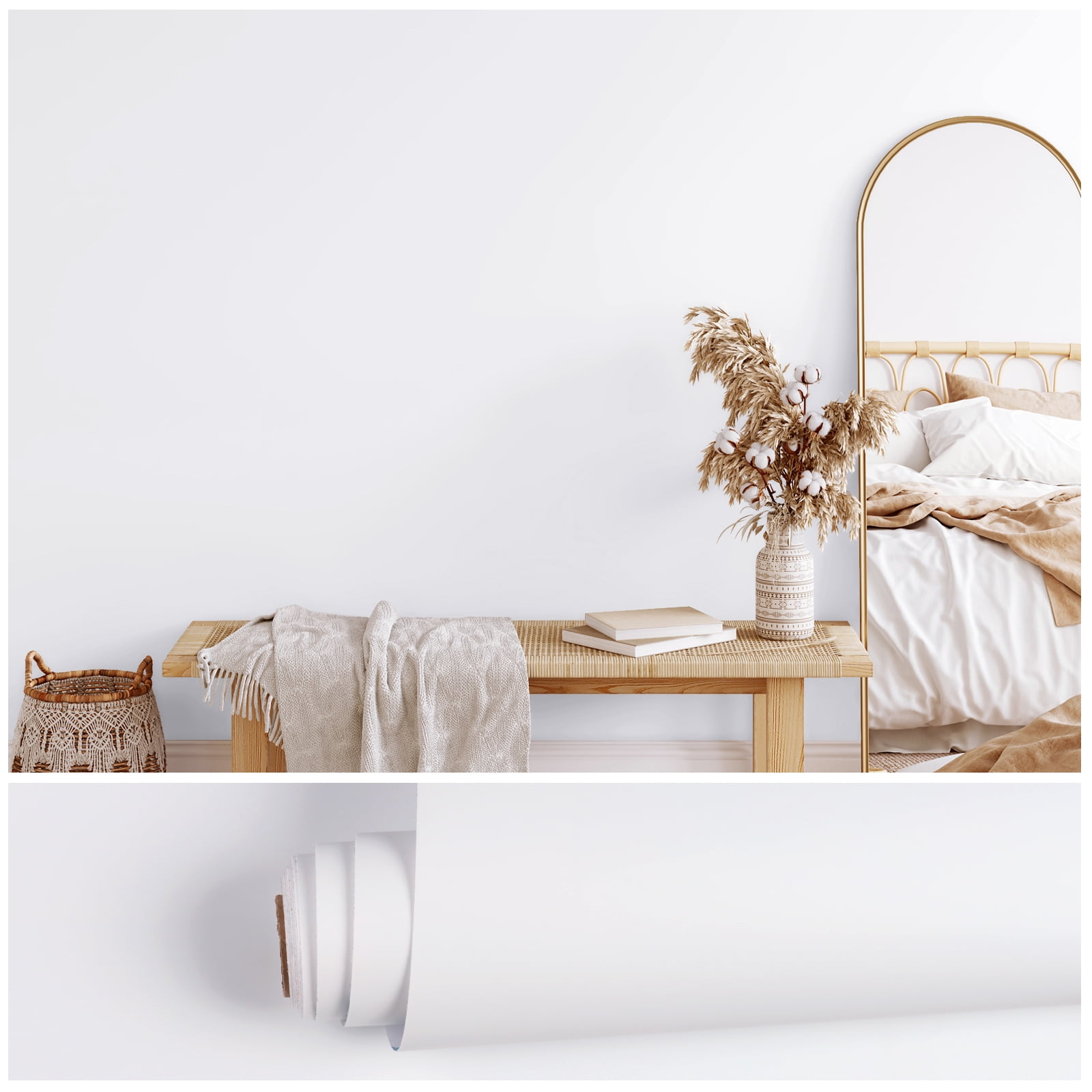 VEELIKE Thick White Peel and Stick Wallpaper White Contact Paper for Cabinets Kitchen Countertops 15.7"x354" Waterproof Self Adhesive White Wallpaper for Bedroom Matte White Vinyl Roll for Living Room