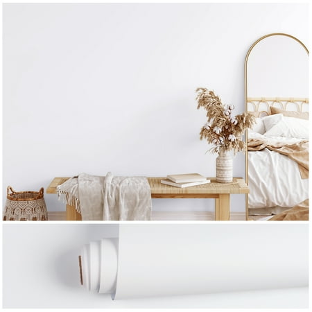 VEELIKE Thick White Peel and Stick Wallpaper White Contact Paper for Cabinets Kitchen Countertops 15.7"x354" Waterproof Self Adhesive White Wallpaper for Bedroom Matte White Vinyl Roll for Living Room