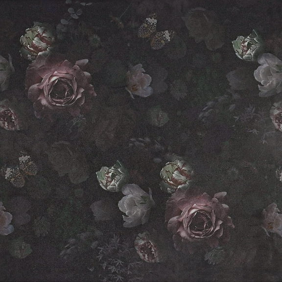 VEELIKE Vintage Dark Floral Peel and Stick Wallpaper 17.7''x354'' Butterflies Peonies Floral Wallpaper Mural Removable Self Adhesive Decorative Black Floral Contact Paper for Bedroom Bathroom Walls