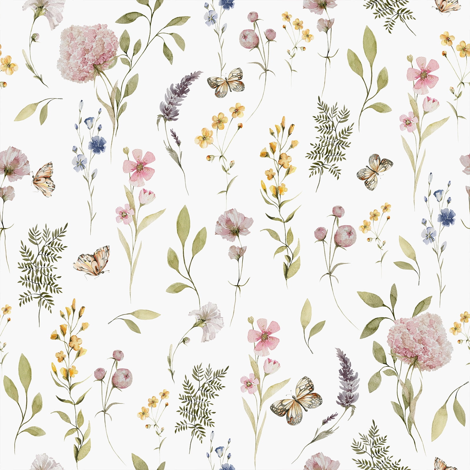 VEELIKE Watercolor Floral Peel and Stick Wallpaper Vintage Wildflowers Wallpaper for Bedroom Nursery 17.7"x118" Floral Contact Paper Self Adhesive Wallpaper Butterflies Botanical Wall Mural for Walls
