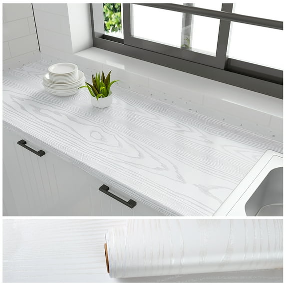 VEELIKE White Wood Contact Paper Peel and Stick Wood Wallpaper 15.7''x118'' Waterproof Contact Paper for Countertops Self Adhesive Wood Wall Paper Removable for Kitchen Cabinet Table Shelf Desk Office