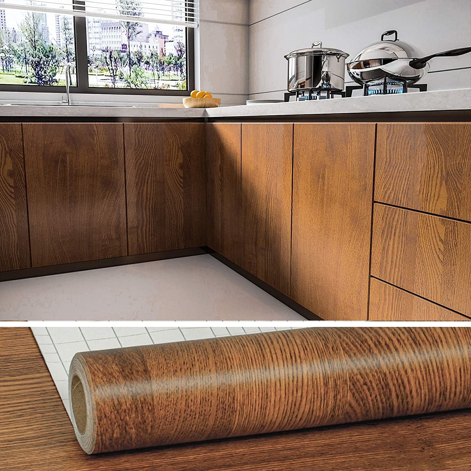 TJLMCORP 60×300CM Walnut Wood Effect Wallpaper Sticky Back Plastic Roll Wood Vinyl Wrap Self - View #9