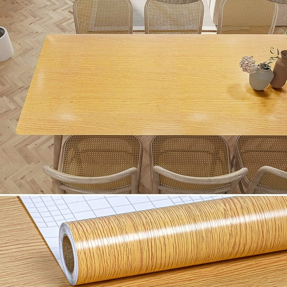 VEELIKE 15.7"x354" Yellow Wood Wallpaper Peel and Stick Wood Contact Paper for Countertops Self Adhesive Removable Wallpaper Faux Wood Grain Vinyl Roll for Kitchen Counter Cabinets Table Shelf Liners