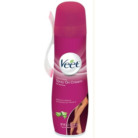 VEET Legs & Body 3 in 1 Spray On Hair Removal Cream, Sensitive Formula with Aloe Vera and Vitamin E, 5.1 oz Spray Can (Pack of 2)