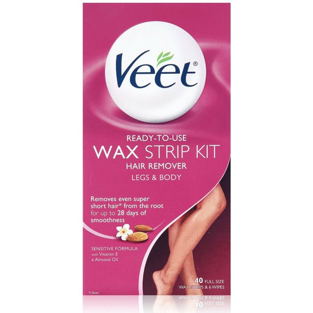 VEET Ready To Use Wax Strips Legs & Body 40 ea (Pack of 3)