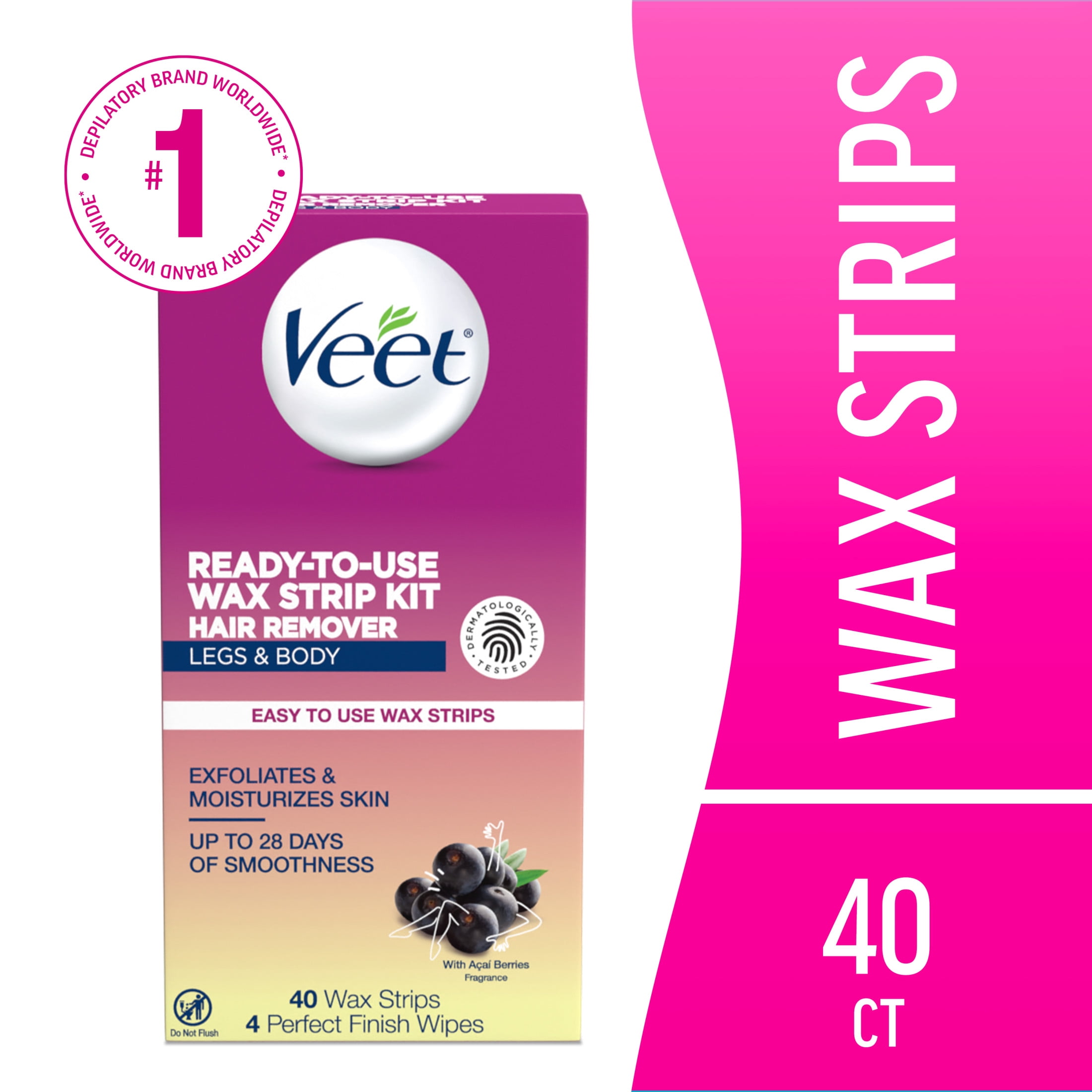 Veet Hair Removal Wax Strips With Shea Butter Body Hair Remover For Women Sensitive Skin 40 CT