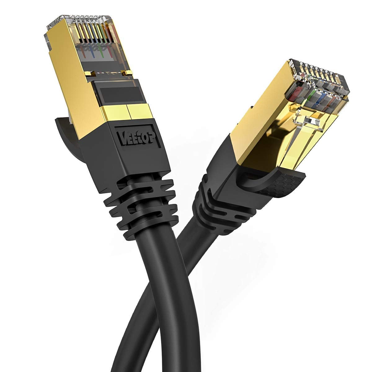 VEETOP 20m/65ft Black Cat8 Ethernet Cable, Professional Network Patch Cable 40Gbps 2000Mhz S/FTP LAN Wires, High Speed Internet Cable Cord with RJ45 Gold Plated Connector for Modem, Router, PC