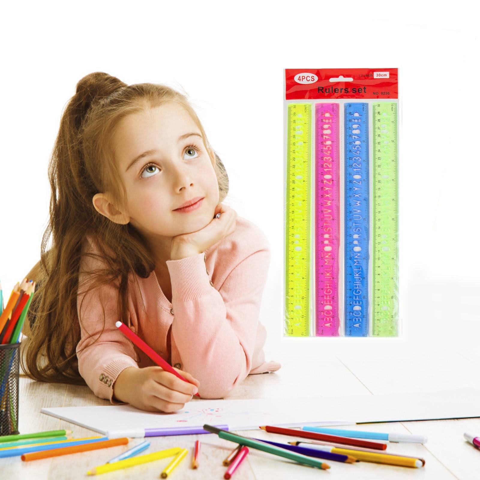 VEFSU 4 Pcs Colorful Rulers, 12 Inch Transparent Ruler with Centimeters ...